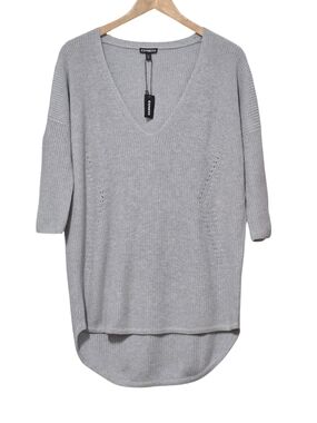 Express Oversized Gray V-Neck Ribbed  Knit Sweater Size Small